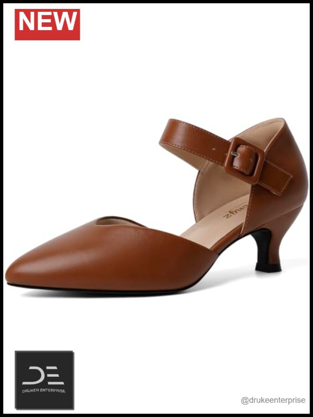 Kitten Heels Women Pointed Closed Toe Ankle Strap Buckle Heels Low Heel Church